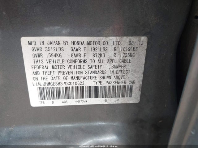 Продаж на аукціоні авто 2013 Honda Fit, vin: JHMGE8H37DC010623, номер лоту: 45023475