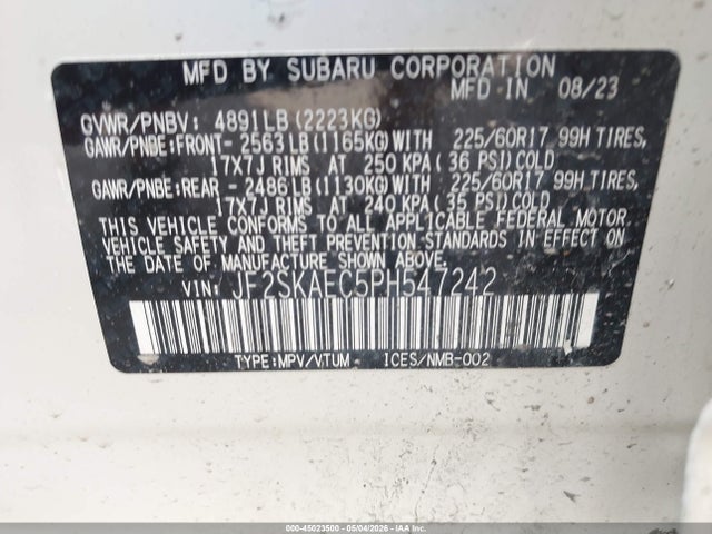 Aukcja sprzedaży 2023 Subaru Forester Premium, vin: JF2SKAEC5PH547242, numer aukcji: 45023500