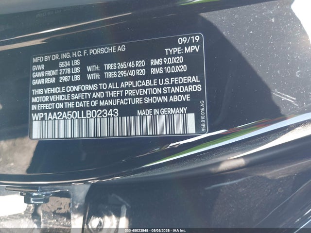 Aukcja sprzedaży 2020 Porsche Macan, vin: WP1AA2A50LLB02343, numer aukcji: 45023545