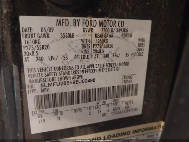 Продажа на аукционе авто 2009 Lincoln Navigator, vin: 5LMFU28559EJ00498, номер лота: 45023547