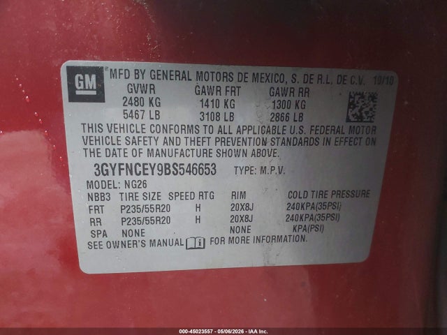 Aukcja sprzedaży 2011 Cadillac Srx Premium Collection, vin: 3GYFNCEY9BS546653, numer aukcji: 45023557