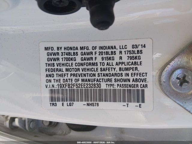 Aukcja sprzedaży 2014 Honda Civic Lx, vin: 19XFB2F52EE232830, numer aukcji: 45023558