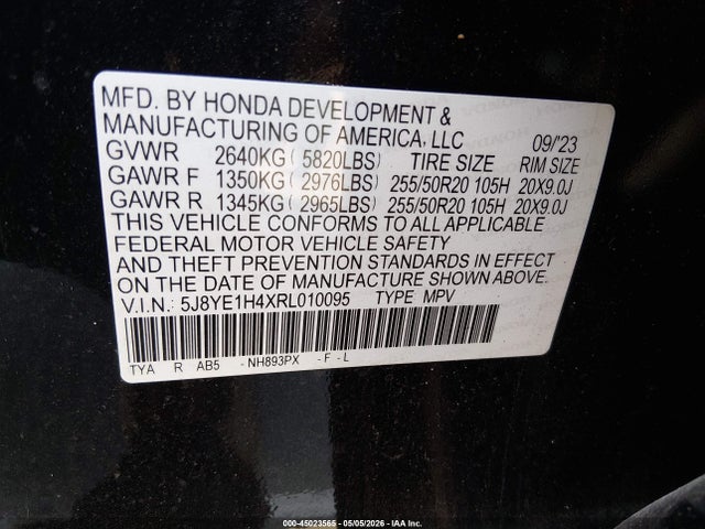 Aukcja sprzedaży 2024 Acura Mdx Technology Package, vin: 5J8YE1H4XRL010095, numer aukcji: 45023565