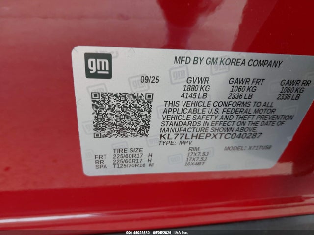 KL77LHEPXTC040287 Chevrolet Trax Fwd Lt