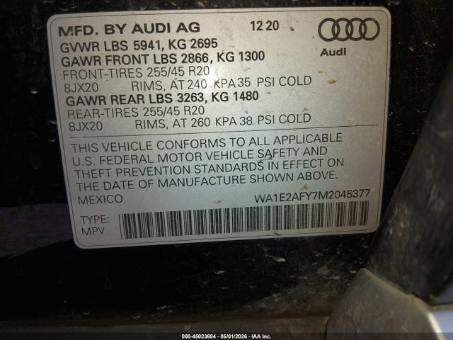 WA1E2AFY7M2045377 Audi Q5 Premium Plus 55 Tfsi E Quattro S Tronic