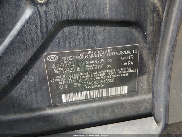 2013 Hyundai Sonata Limited მანქანა იყიდება აუქციონზე, vin: 5NPEC4AC8DH548608, აუქციონის ნომერი: 45023622
