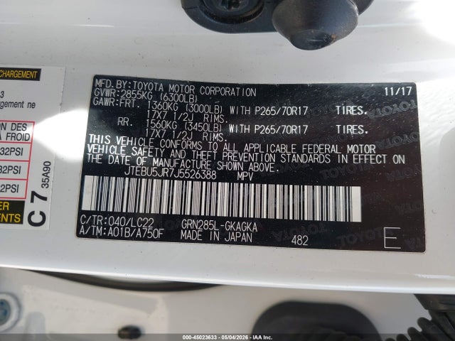 Продаж на аукціоні авто 2018 Toyota 4runner Trd Off Road Premium, vin: JTEBU5JR7J5526388, номер лоту: 45023633