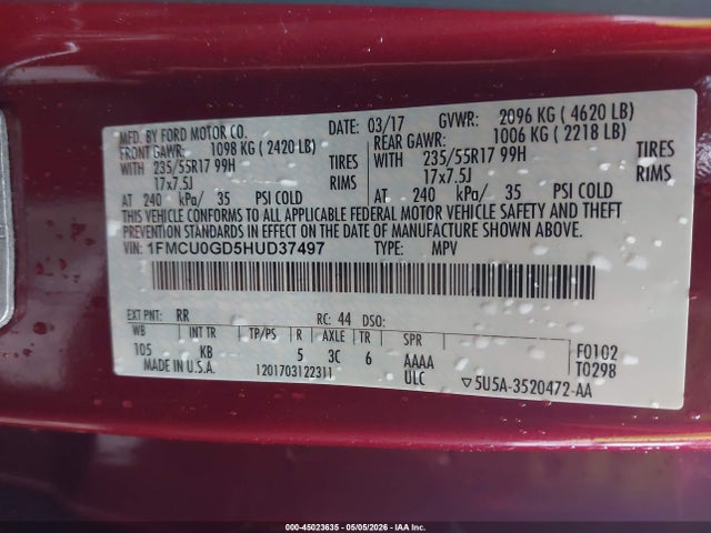 Aukcja sprzedaży 2017 Ford Escape Se, vin: 1FMCU0GD5HUD37497, numer aukcji: 45023635