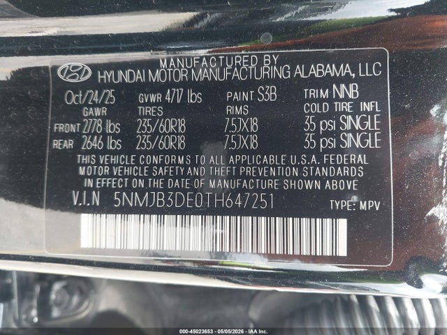 5NMJB3DE0TH647251 Hyundai TUCSON SEL