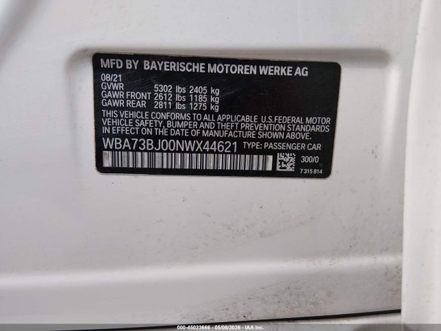 Продажа на аукционе авто 2022 Bmw 540 I Xdrive, vin: WBA73BJ00NWX44621, номер лота: 45023666