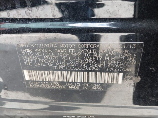 45023698 :رقم المزاد ، JTHBE1BL5D5023384 vin ، 2013 Lexus Gs 350 مزاد بيع