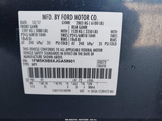 1FM5K8B8XJGA58901 Ford Explorer