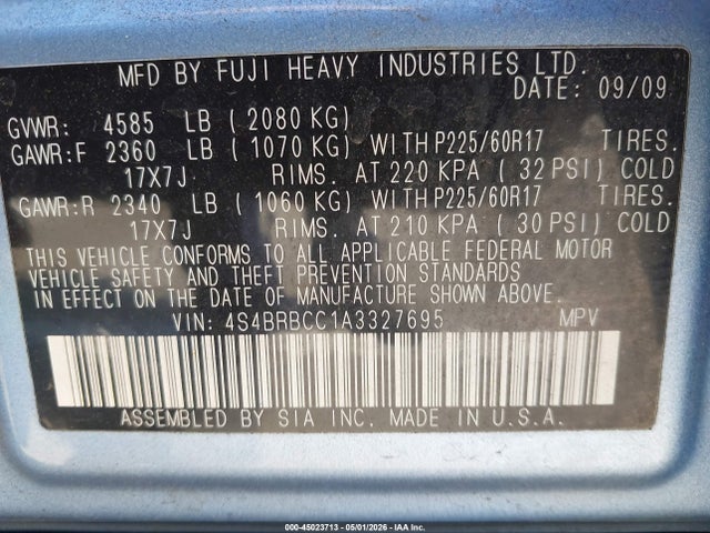 Aukcja sprzedaży 2010 Subaru Outback 2.5i Premium, vin: 4S4BRBCC1A3327695, numer aukcji: 45023713