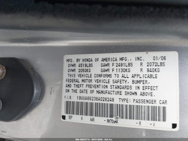 Продаж на аукціоні авто 2006 Acura Tl, vin: 19UUA66236A026249, номер лоту: 45023714