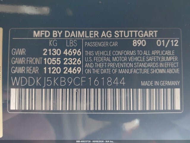 Aukcja sprzedaży 2012 Mercedes-benz E 350, vin: WDDKJ5KB9CF161844, numer aukcji: 45023720