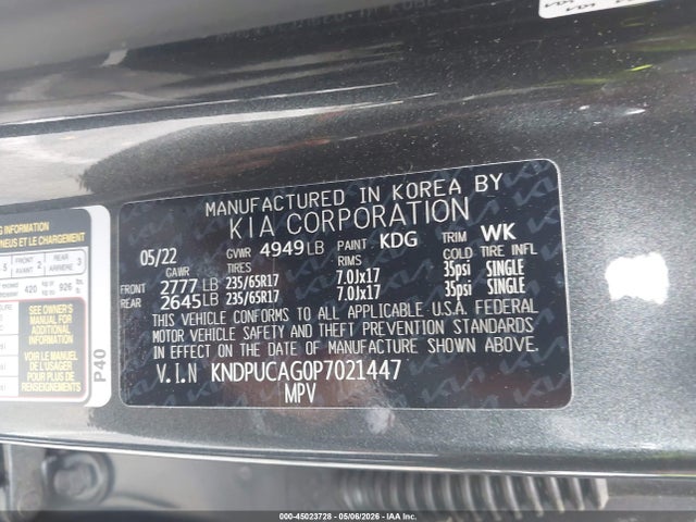2023 Kia Sportage Hybrid Lx მანქანა იყიდება აუქციონზე, vin: KNDPUCAG0P7021447, აუქციონის ნომერი: 45023728