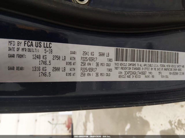 Продажа на аукционе авто 2018 Dodge Journey Se Awd, vin: 3C4PDDAG0JT449687, номер лота: 45023736