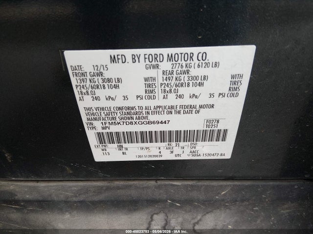 Продаж на аукціоні авто 2016 Ford Explorer Xlt, vin: 1FM5K7D8XGGB69447, номер лоту: 45023753