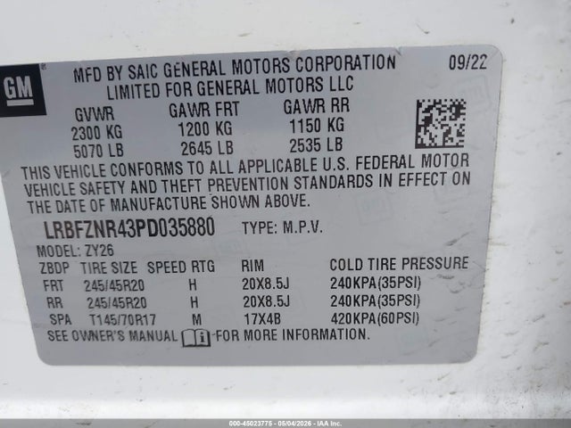 45023775 :رقم المزاد ، LRBFZNR43PD035880 vin ، 2023 Buick Envision Essence Fwd مزاد بيع