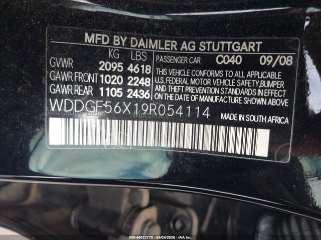 Aukcja sprzedaży 2009 Mercedes-benz C 350 Sport, vin: WDDGF56X19R054114, numer aukcji: 45023778