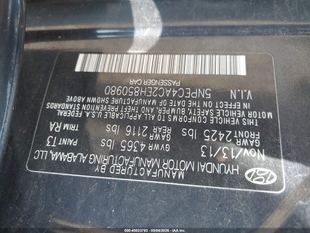 Продаж на аукціоні авто 2014 Hyundai Sonata Se, vin: 5NPEC4AC2EH850980, номер лоту: 45023793