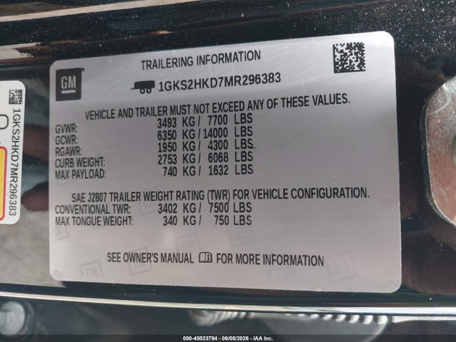Продажа на аукционе авто 2021 Gmc Yukon Xl 4wd At4, vin: 1GKS2HKD7MR296383, номер лота: 45023794