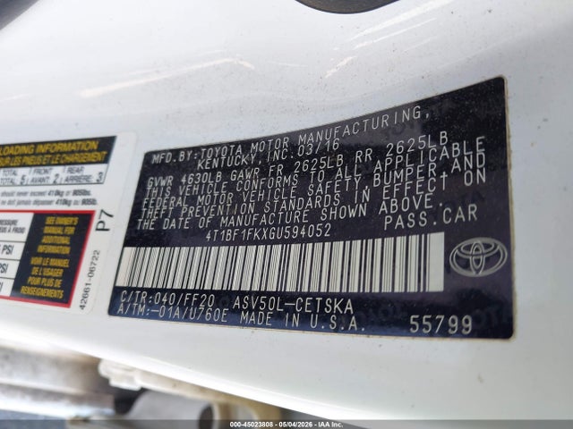 Aukcja sprzedaży 2016 Toyota Camry Se, vin: 4T1BF1FKXGU594052, numer aukcji: 45023808