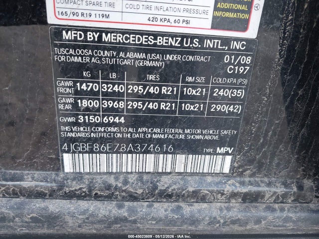 Продаж на аукціоні авто 2008 Mercedes-benz Gl 550 4matic, vin: 4JGBF86E78A374616, номер лоту: 45023809