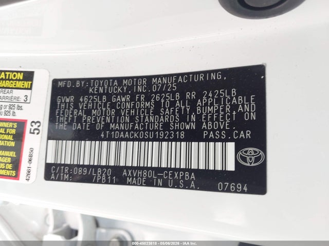 Продаж на аукціоні авто 2025 Toyota Camry Xse, vin: 4T1DAACK0SU192318, номер лоту: 45023818