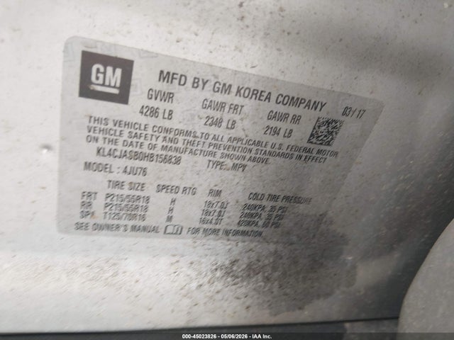 Aukcja sprzedaży 2017 Buick Encore Preferred, vin: KL4CJASB0HB156838, numer aukcji: 45023826
