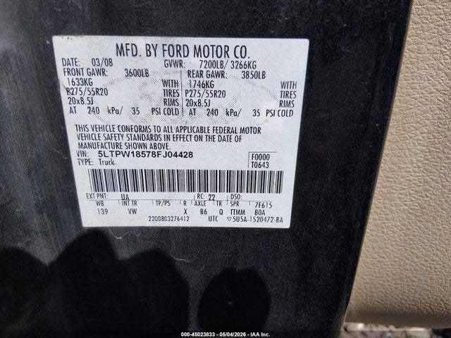 45023833 :رقم المزاد ، 5LTPW18578FJ04428 vin ، 2008 Lincoln Mark Lt مزاد بيع