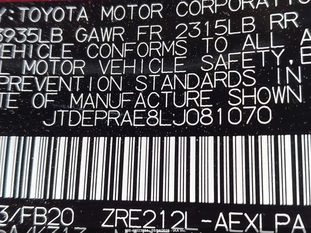 Продажа на аукционе авто 2020 Toyota Corolla Le, vin: JTDEPRAE8LJ081070, номер лота: 45023834