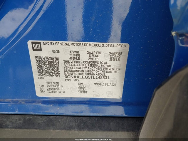 Продаж на аукціоні авто 2026 Chevrolet Equinox Fwd Rs, vin: 3GNAXLEG5TL148831, номер лоту: 45023839