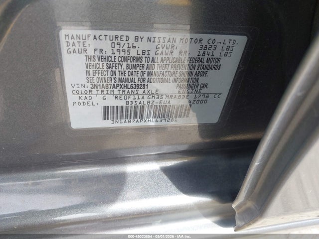 Auction sale of the 2017 Nissan Sentra S, vin: 3N1AB7APXHL639281, lot number: 45023854