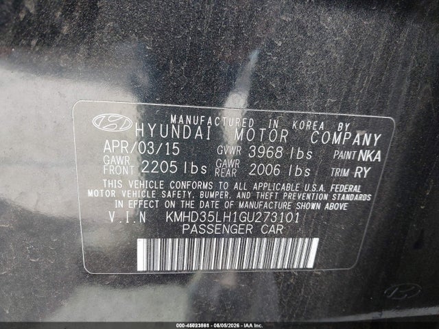 KMHD35LH1GU273101 Hyundai ELANTRA GT