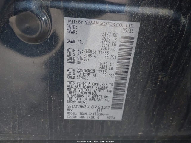 Продаж на аукціоні авто 2015 Nissan Rogue Sl, vin: 5N1AT2MV7FC876127, номер лоту: 45023873