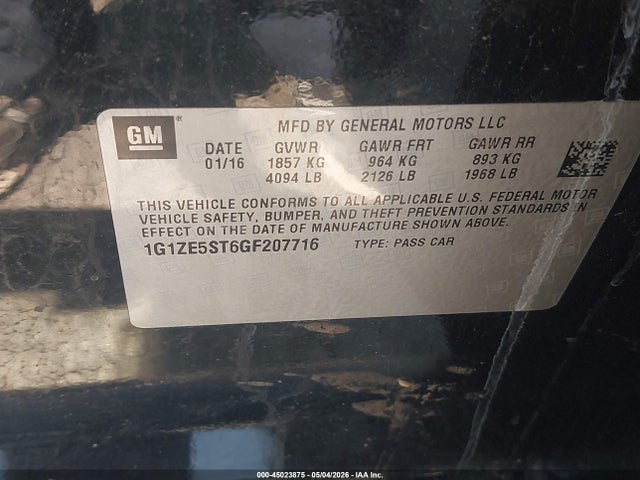 Продажа на аукционе авто 2016 Chevrolet Malibu 1lt, vin: 1G1ZE5ST6GF207716, номер лота: 45023875