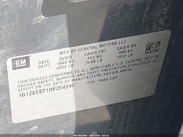 1G1ZE5ST1HF254346 Chevrolet MALIBU 1LT