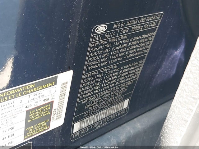 Продаж на аукціоні авто 2016 Land Rover Range Rover Sport 3.0l V6 Supercharged Se, vin: SALWG2PF9GA658084, номер лоту: 45023894