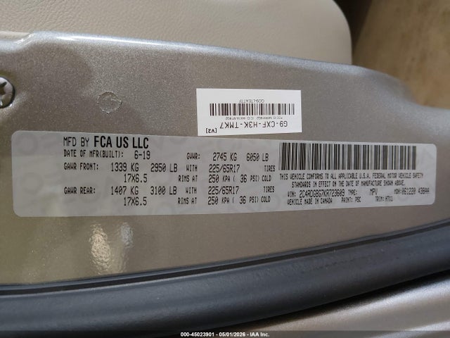 2019 Dodge Grand Caravan Se მანქანა იყიდება აუქციონზე, vin: 2C4RDGBG7KR723609, აუქციონის ნომერი: 45023901