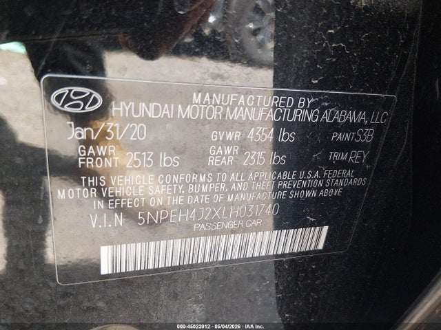 Продаж на аукціоні авто 2020 Hyundai Sonata Limited, vin: 5NPEH4J2XLH031740, номер лоту: 45023912