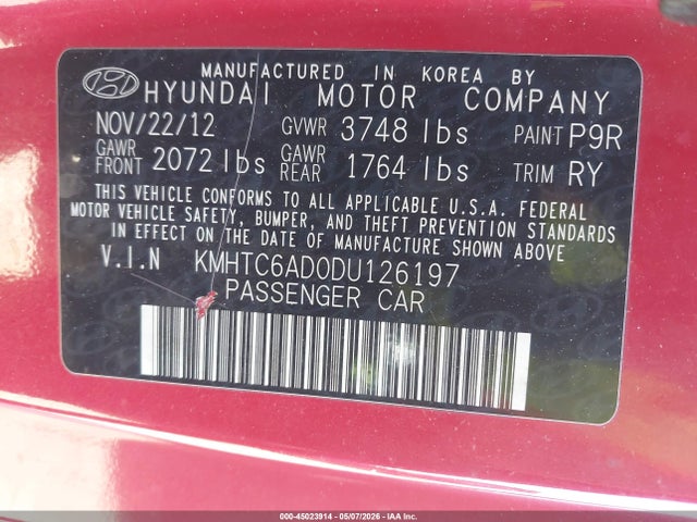 Aukcja sprzedaży 2013 Hyundai Veloster Base W/gray, vin: KMHTC6AD0DU126197, numer aukcji: 45023914