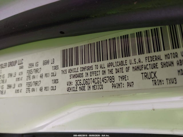 Aukcja sprzedaży 2012 Ram 1500 St, vin: 3C6JD6DT4CG145789, numer aukcji: 45023915