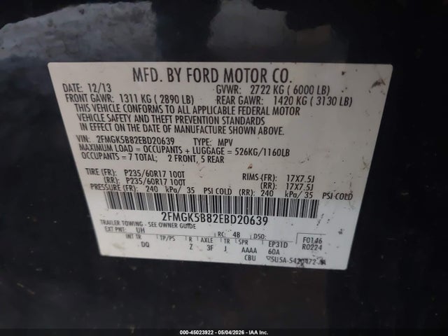 Aukcja sprzedaży 2014 Ford Flex Se, vin: 2FMGK5B82EBD20639, numer aukcji: 45023922