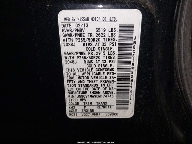Продажа на аукционе авто 2013 Infiniti Fx37, vin: JN8CS1MW9DM174745, номер лота: 45023932