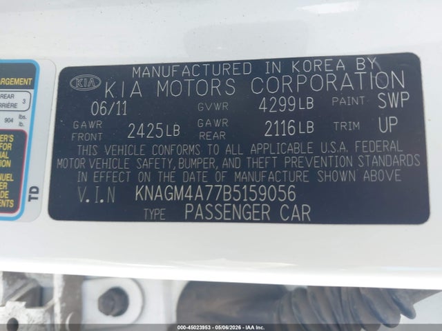 Aukcja sprzedaży 2011 Kia Optima Lx, vin: KNAGM4A77B5159056, numer aukcji: 45023953