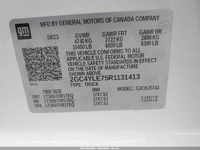 45023969 :رقم المزاد ، 2GC4YLE75R1131413 vin ، 2024 Chevrolet Silverado 2500hd 4wd  Standard Bed Work Truck مزاد بيع