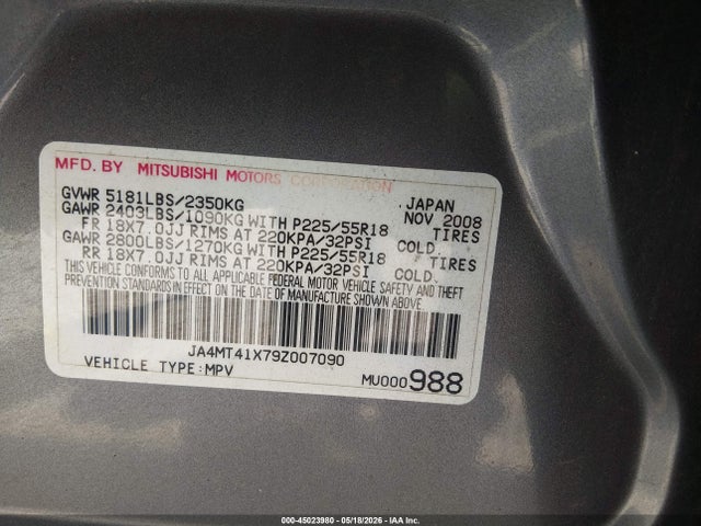 Aukcja sprzedaży 2009 Mitsubishi Outlander Xls, vin: JA4MT41X79Z007090, numer aukcji: 45023980