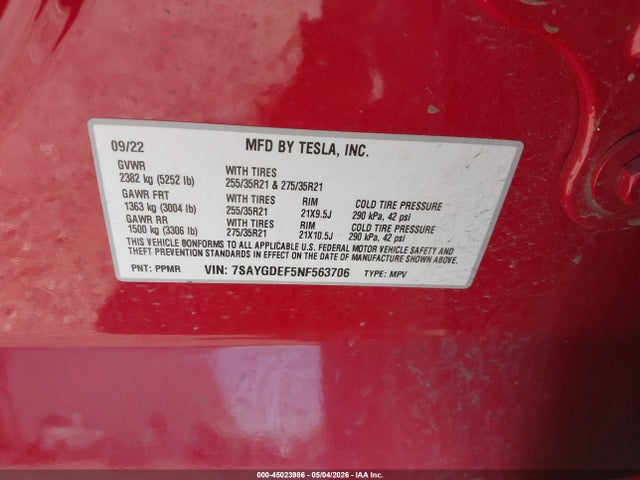 7SAYGDEF5NF563706 Tesla Model Y Performance Dual Motor All-wheel Drive
