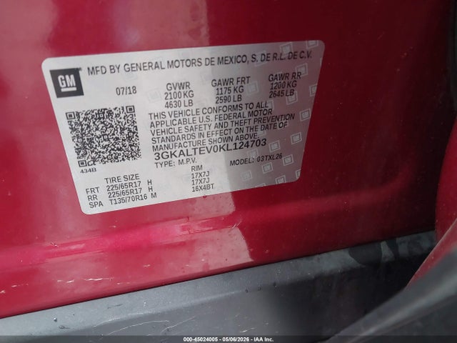 2019 Gmc Terrain Sle მანქანა იყიდება აუქციონზე, vin: 3GKALTEV0KL124703, აუქციონის ნომერი: 45024005